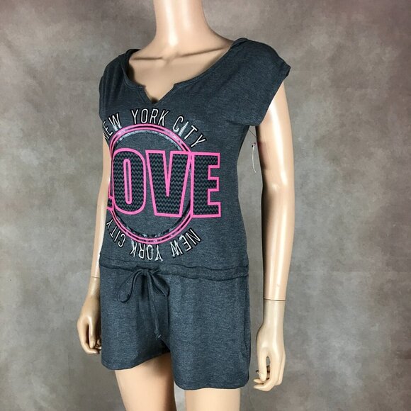 Material Girl Active Charcoal Gray NEW YORK CITY Hooded Romper NWT XS - Picture 6 of 8
